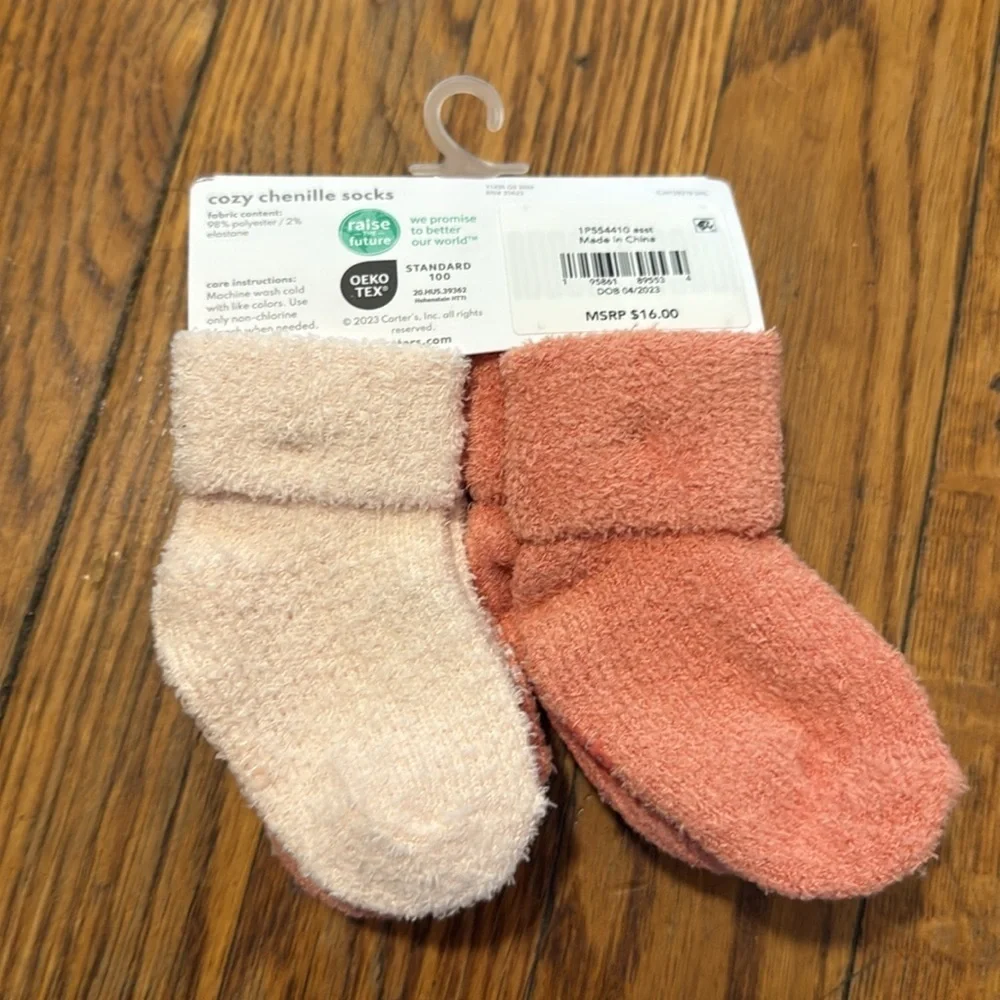 New Carters chenille foldover baby socks 4 pack newborn booties fluffy
